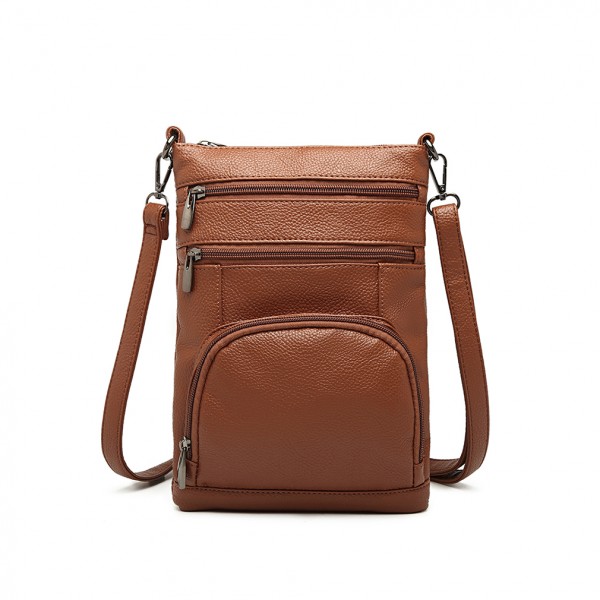LB6927 - Miss Lulu Multi Pocket Leather Look RFID-Blocking Cross Body Bag - Brown LB6927 - Miss Lulu Multi Pocket Leather Look RFID-Blocking Cross Body Bag - Brown