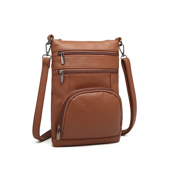 LB6927 - Miss Lulu Multi Pocket Leather Look RFID-Blocking Cross Body Bag - Brown LB6927 - Miss Lulu Multi Pocket Leather Look RFID-Blocking Cross Body Bag - Brown
