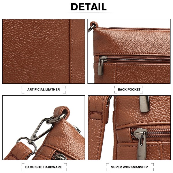 LB6927 - Miss Lulu Multi Pocket Leather Look RFID-Blocking Cross Body Bag - Brown LB6927 - Miss Lulu Multi Pocket Leather Look RFID-Blocking Cross Body Bag - Brown