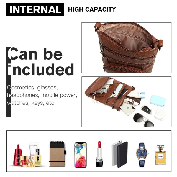 LB6927 - Miss Lulu Multi Pocket Leather Look RFID-Blocking Cross Body Bag - Brown LB6927 - Miss Lulu Multi Pocket Leather Look RFID-Blocking Cross Body Bag - Brown