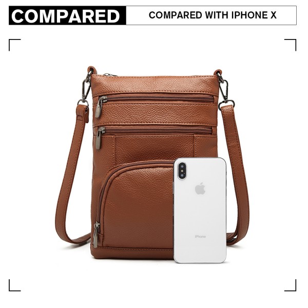 LB6927 - Miss Lulu Multi Pocket Leather Look RFID-Blocking Cross Body Bag - Brown LB6927 - Miss Lulu Multi Pocket Leather Look RFID-Blocking Cross Body Bag - Brown