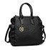 LD1842-MISS LULU FAUX LEATHER QUILTED TWILL TOTE HANDBAGS BLACK
