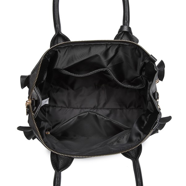 LD1842-MISS LULU FAUX LEATHER QUILTED TWILL TOTE HANDBAGS BLACK