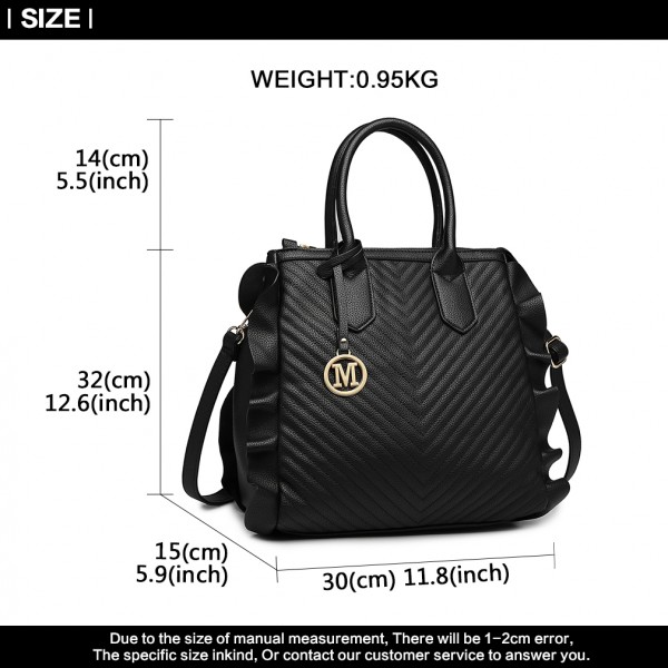 LD1842-MISS LULU FAUX LEATHER QUILTED TWILL TOTE HANDBAGS BLACK