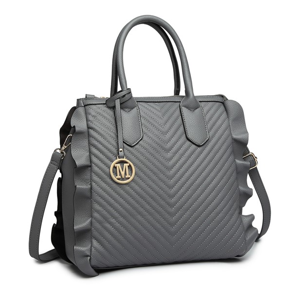 LD1842-MISS LULU FAUX LEATHER QUILTED TWILL TOTE HANDBAGS GREY LD1842-MISS LULU FAUX LEATHER QUILTED TWILL TOTE HANDBAGS GREY