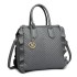 LD1842-MISS LULU FAUX LEATHER QUILTED TWILL TOTE HANDBAGS GREY LD1842-MISS LULU FAUX LEATHER QUILTED TWILL TOTE HANDBAGS GREY