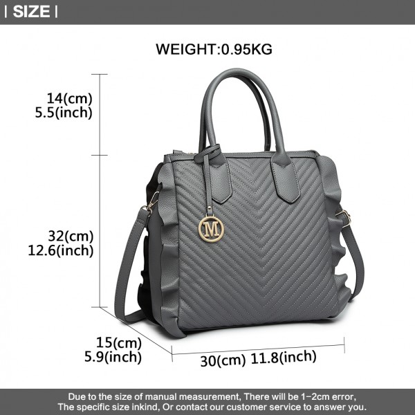 LD1842-MISS LULU FAUX LEATHER QUILTED TWILL TOTE HANDBAGS GREY LD1842-MISS LULU FAUX LEATHER QUILTED TWILL TOTE HANDBAGS GREY
