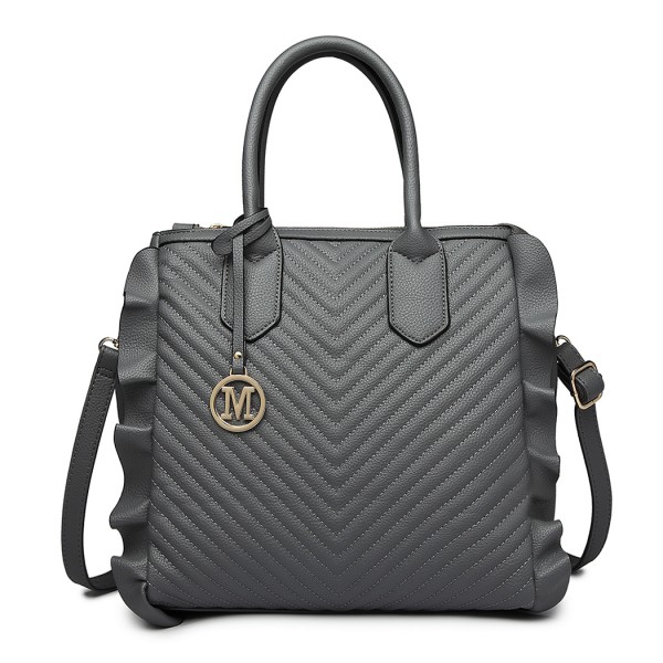 LD1842-MISS LULU FAUX LEATHER QUILTED TWILL TOTE HANDBAGS GREY LD1842-MISS LULU FAUX LEATHER QUILTED TWILL TOTE HANDBAGS GREY