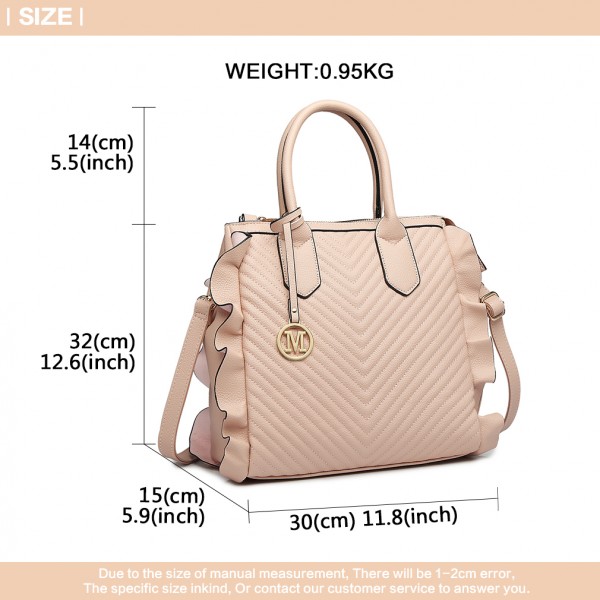 LD1842-MISS LULU FAUX LEATHER QUILTED TWILL TOTE HANDBAGS NUDE LD1842-MISS LULU FAUX LEATHER QUILTED TWILL TOTE HANDBAGS NUDE