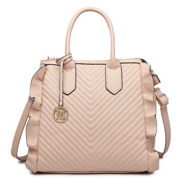 LD1842-MISS LULU FAUX LEATHER QUILTED TWILL TOTE HANDBAGS NUDE LD1842-MISS LULU FAUX LEATHER QUILTED TWILL TOTE HANDBAGS NUDE