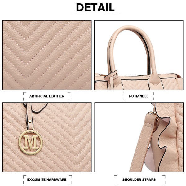 LD1842-MISS LULU FAUX LEATHER QUILTED TWILL TOTE HANDBAGS NUDE LD1842-MISS LULU FAUX LEATHER QUILTED TWILL TOTE HANDBAGS NUDE