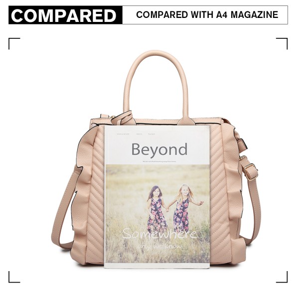 LD1842-MISS LULU FAUX LEATHER QUILTED TWILL TOTE HANDBAGS NUDE LD1842-MISS LULU FAUX LEATHER QUILTED TWILL TOTE HANDBAGS NUDE