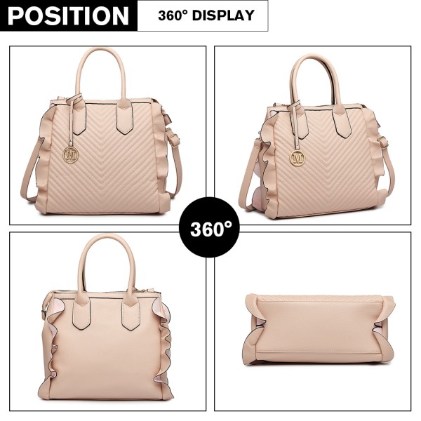 LD1842-MISS LULU FAUX LEATHER QUILTED TWILL TOTE HANDBAGS NUDE LD1842-MISS LULU FAUX LEATHER QUILTED TWILL TOTE HANDBAGS NUDE