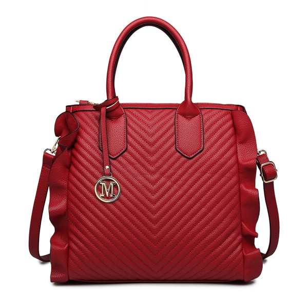 LD1842-MISS LULU FAUX LEATHER QUILTED TWILL TOTE HANDBAGS RED LD1842-MISS LULU FAUX LEATHER QUILTED TWILL TOTE HANDBAGS RED