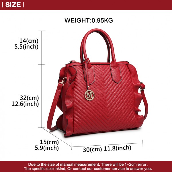 LD1842-MISS LULU FAUX LEATHER QUILTED TWILL TOTE HANDBAGS RED LD1842-MISS LULU FAUX LEATHER QUILTED TWILL TOTE HANDBAGS RED