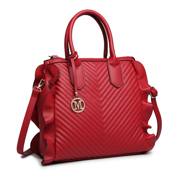 LD1842-MISS LULU FAUX LEATHER QUILTED TWILL TOTE HANDBAGS RED LD1842-MISS LULU FAUX LEATHER QUILTED TWILL TOTE HANDBAGS RED