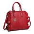 LD1842-MISS LULU FAUX LEATHER QUILTED TWILL TOTE HANDBAGS RED LD1842-MISS LULU FAUX LEATHER QUILTED TWILL TOTE HANDBAGS RED