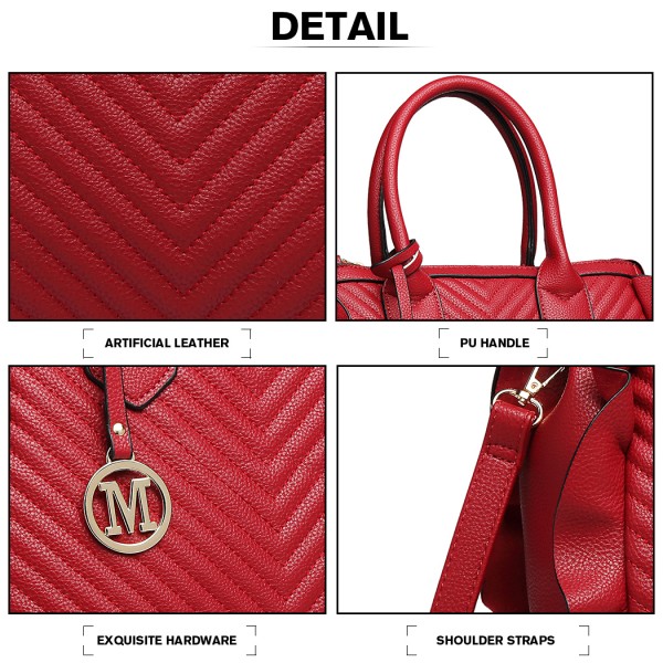 LD1842-MISS LULU FAUX LEATHER QUILTED TWILL TOTE HANDBAGS RED LD1842-MISS LULU FAUX LEATHER QUILTED TWILL TOTE HANDBAGS RED