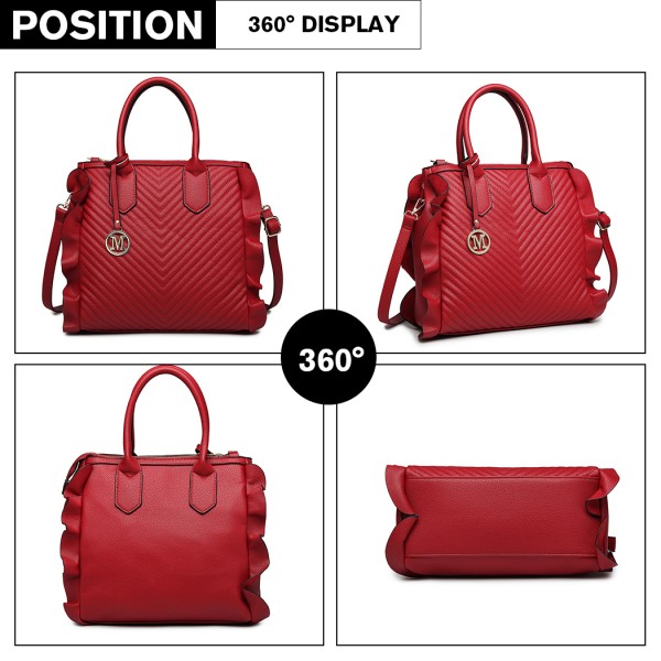 LD1842-MISS LULU FAUX LEATHER QUILTED TWILL TOTE HANDBAGS RED LD1842-MISS LULU FAUX LEATHER QUILTED TWILL TOTE HANDBAGS RED