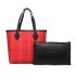 LD6825 - Miss Lulu Check Pattern Reversible 2 Piece Tote and Clutch Bag Set - Red