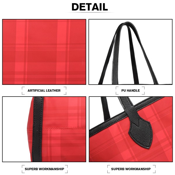 LD6825 - Miss Lulu Check Pattern Reversible 2 Piece Tote and Clutch Bag Set - Red LD6825 - Miss Lulu Check Pattern Reversible 2 Piece Tote and Clutch Bag Set - Red