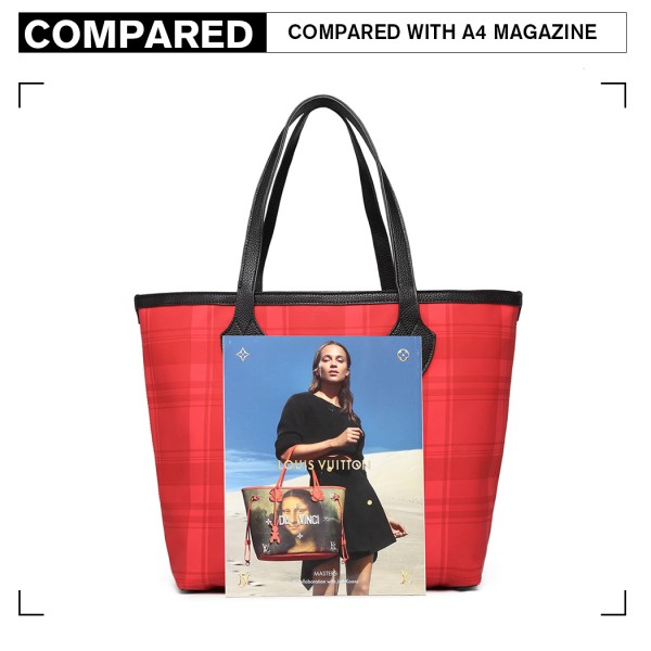 LD6825 - Miss Lulu Check Pattern Reversible 2 Piece Tote and Clutch Bag Set - Red LD6825 - Miss Lulu Check Pattern Reversible 2 Piece Tote and Clutch Bag Set - Red