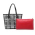 LD6825 - Miss Lulu Check Pattern Reversible 2 Piece Tote and Clutch Bag Set - Silver