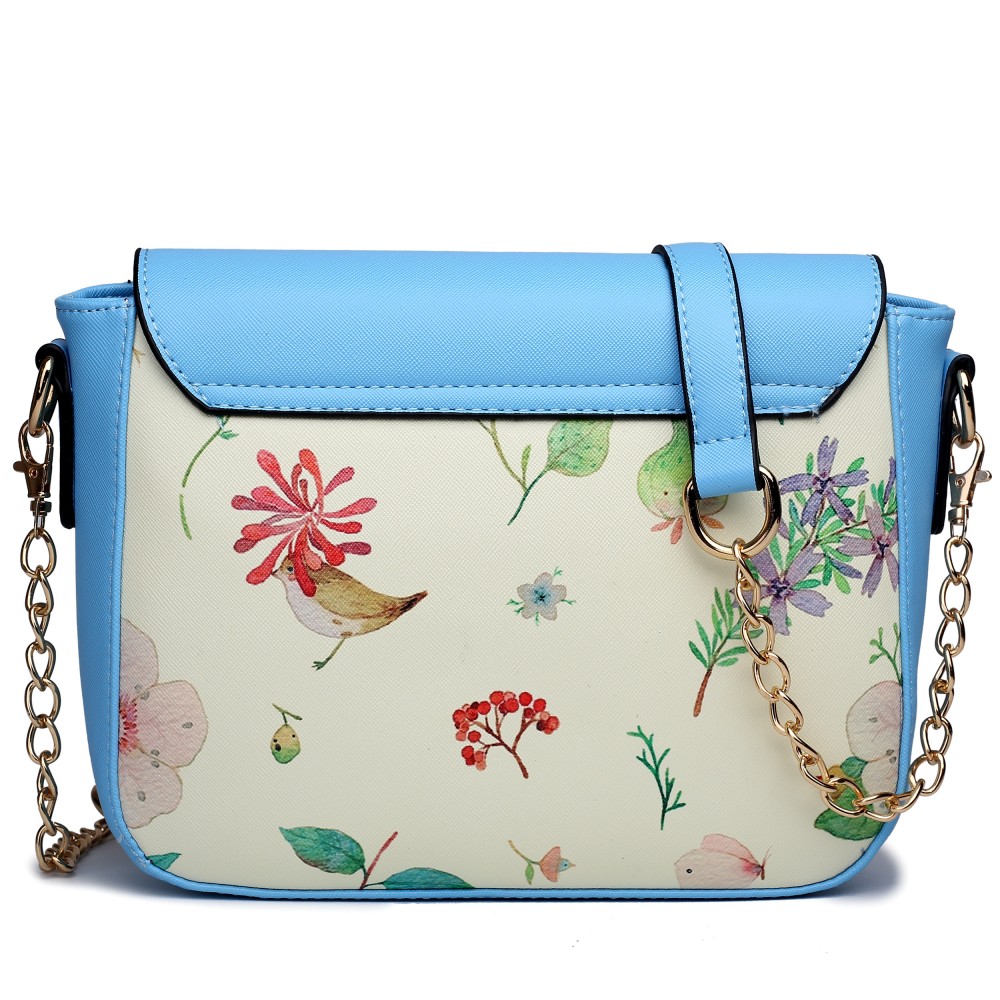 LG1636 - Miss Lulu Leather Style Floral Print Small Cross Body Satchel Blue