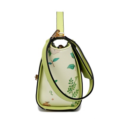 LG1637 - Miss Lulu Leather Style Floral Print Winged Satchel 