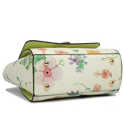 LG1637 - Miss Lulu Leather Style Floral Print Winged Satchel 