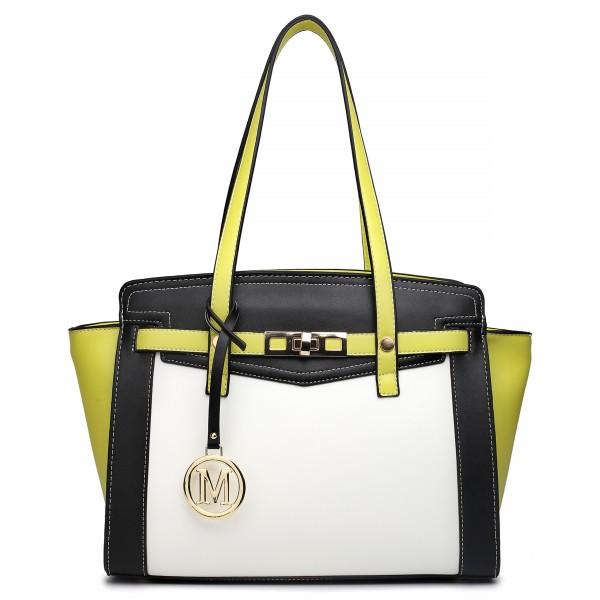 LG1640 - Miss Lulu Leather Look Contrast Winged Shoulder Handbag Yellow