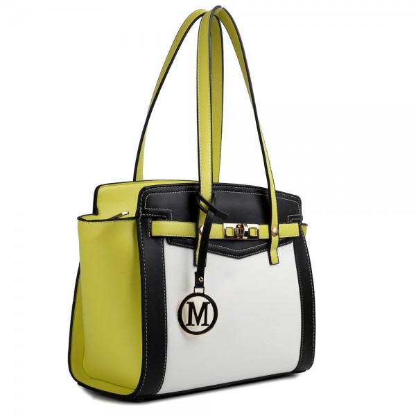 LG1640 - Miss Lulu Leather Look Contrast Winged Shoulder Handbag Yellow