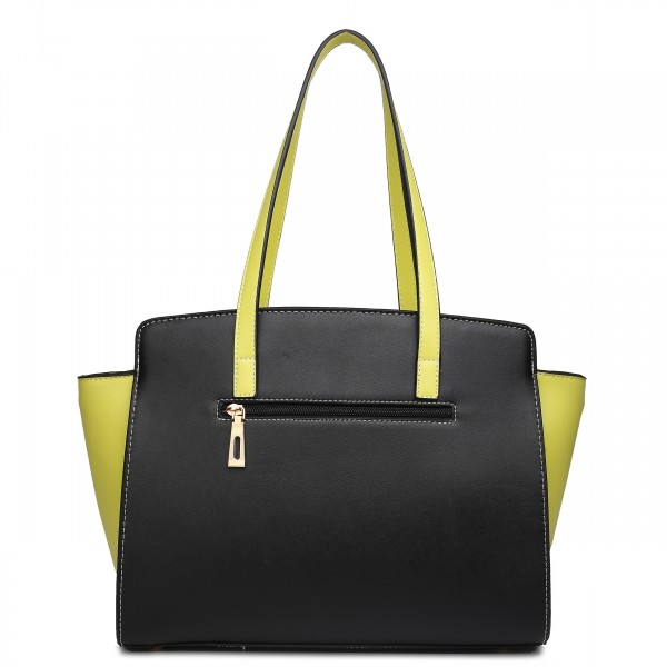 LG1640 - Miss Lulu Leather Look Contrast Winged Shoulder Handbag Yellow