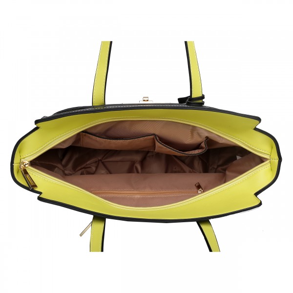 LG1640 - Miss Lulu Leather Look Contrast Winged Shoulder Handbag Yellow