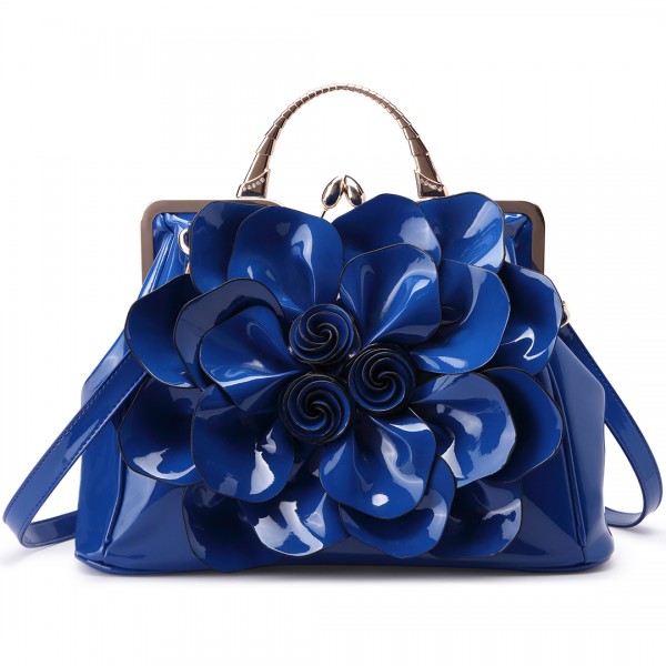 LG1754 BE- Miss Lulu PU Leather Flower Women Large Hobo Handbags Blue