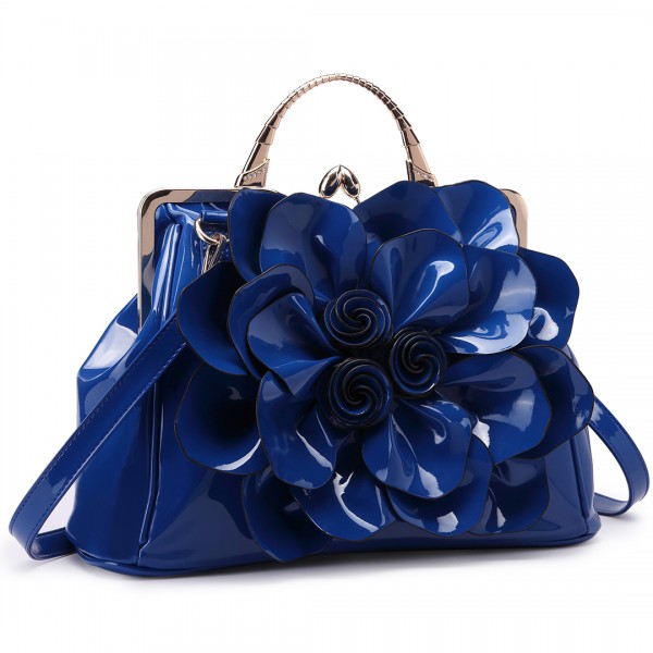 LG1754 BE- Miss Lulu PU Leather Flower Women Large Hobo Handbags Blue