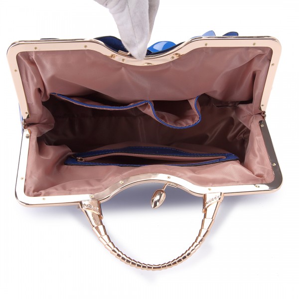 LG1754 BE- Miss Lulu PU Leather Flower Women Large Hobo Handbags Blue