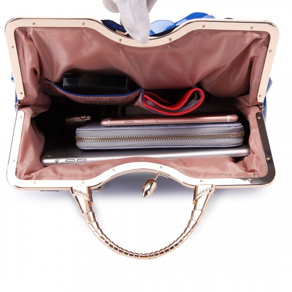 LG1754 BE- Miss Lulu PU Leather Flower Women Large Hobo Handbags Blue