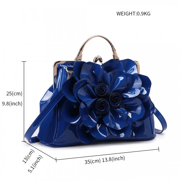 LG1754 BE- Miss Lulu PU Leather Flower Women Large Hobo Handbags Blue