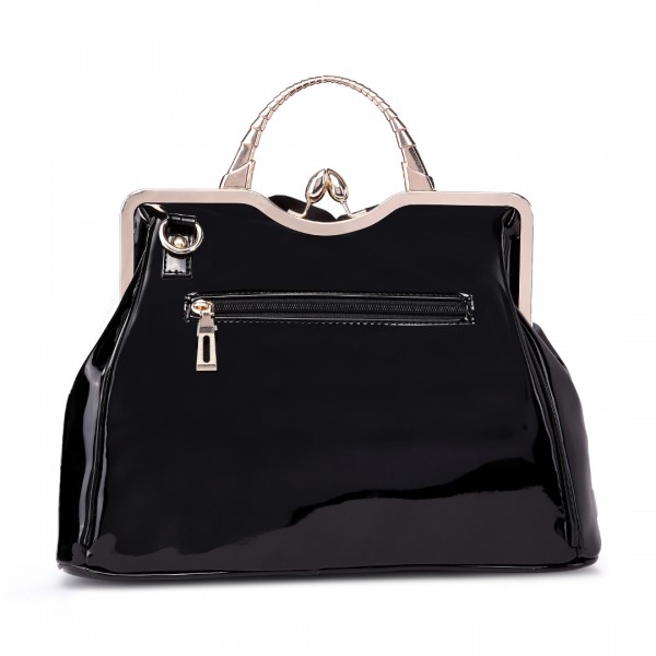 LG1754 BK - Miss Lulu PU Leather Flower Women Large Hobo Handbags Black