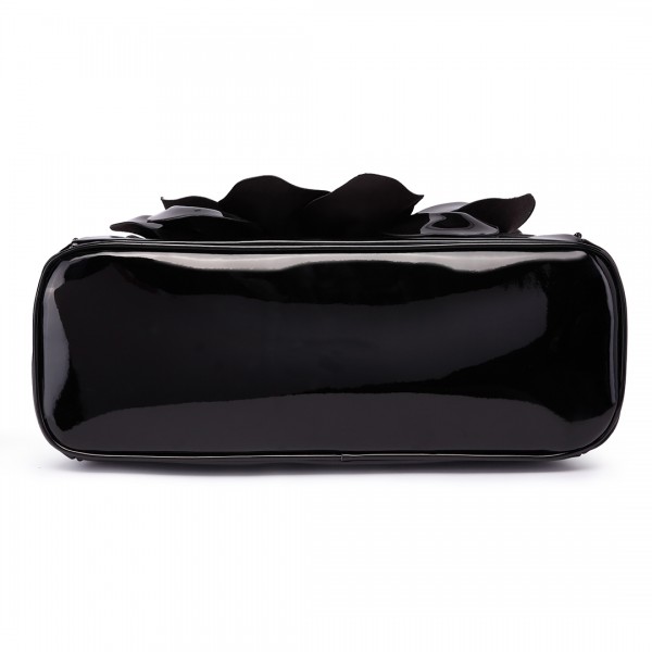 LG1754 BK - Miss Lulu PU Leather Flower Women Large Hobo Handbags Black