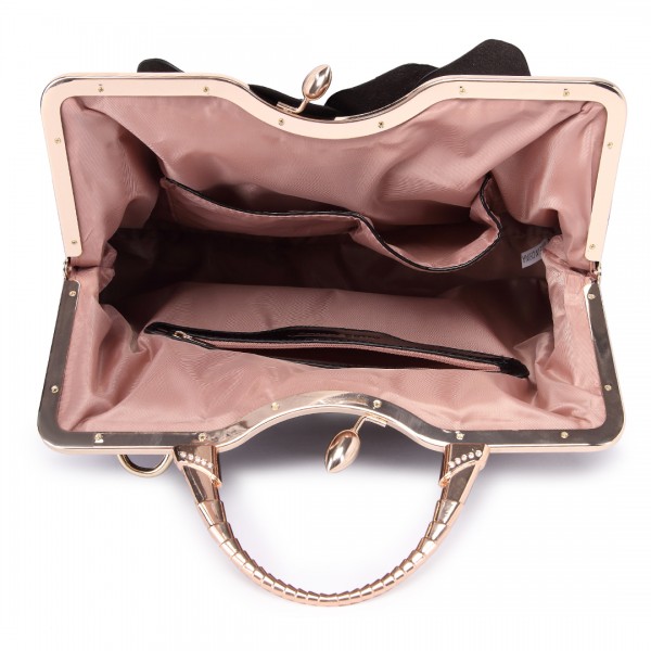 LG1754 BK - Miss Lulu PU Leather Flower Women Large Hobo Handbags Black