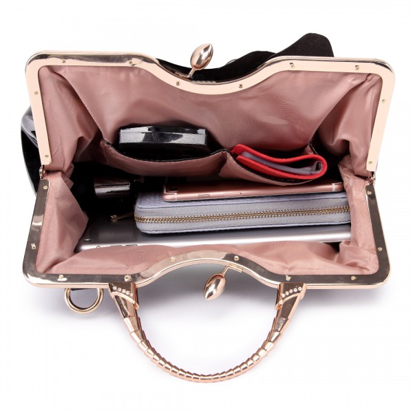 LG1754 BK - Miss Lulu PU Leather Flower Women Large Hobo Handbags Black