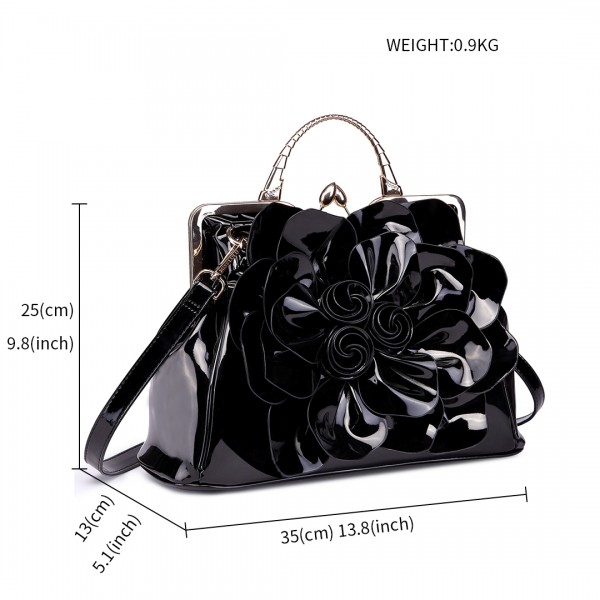 LG1754 BK - Miss Lulu PU Leather Flower Women Large Hobo Handbags Black