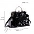 LG1754 BK - Miss Lulu PU Leather Flower Women Large Hobo Handbags Black