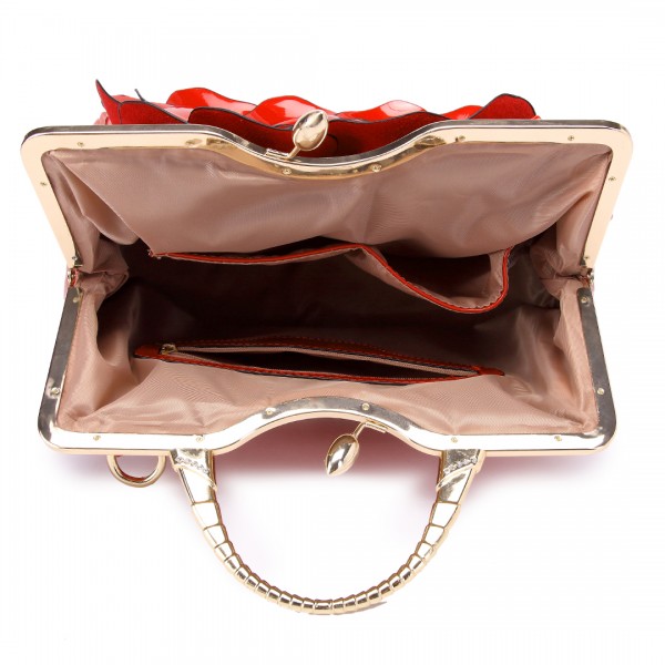 LG1754 BY - Miss Lulu PU Leather Flower Women Large Hobo Handbags Burgundy