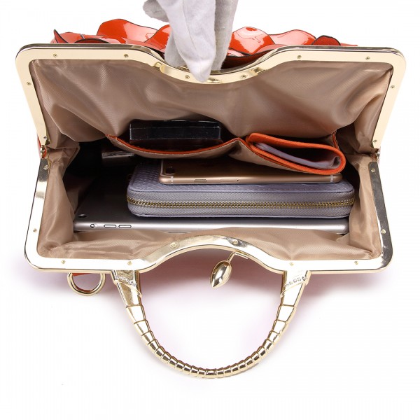 LG1754 BY - Miss Lulu PU Leather Flower Women Large Hobo Handbags Burgundy