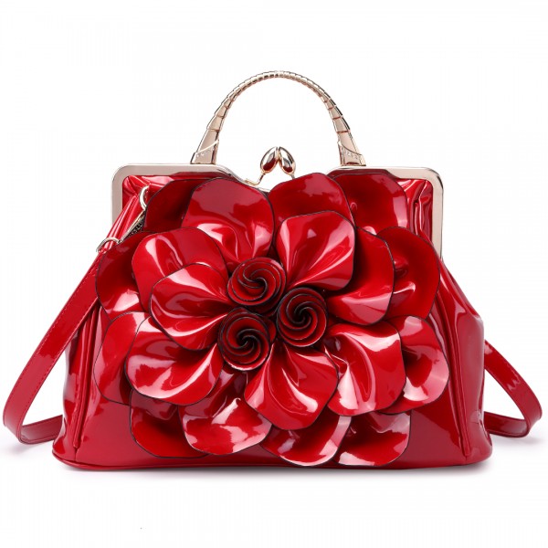 LG1754 BY - Miss Lulu PU Leather Flower Women Large Hobo Handbags Burgundy