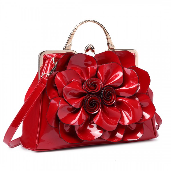 LG1754 BY - Miss Lulu PU Leather Flower Women Large Hobo Handbags Burgundy