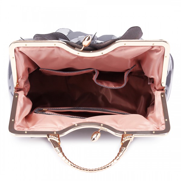 LG1754 GY - Miss Lulu PU Leather Flower Women Large Hobo Handbags Grey